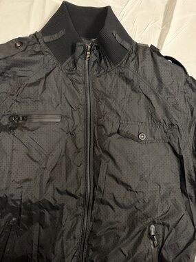 Men's Black Perforated Bomber Jacket - Zip Front